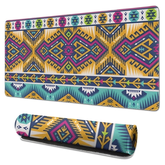 Long Mouse Pads for Desk,Yellow Geometric Boho Pattern Desk Mats on Top Of Desks, Desk Mouse Pad Extra Large with 3mm Non-Slip Base and Stitched Edge for Gaming,Office,Work,Home 31.5"x15.7"