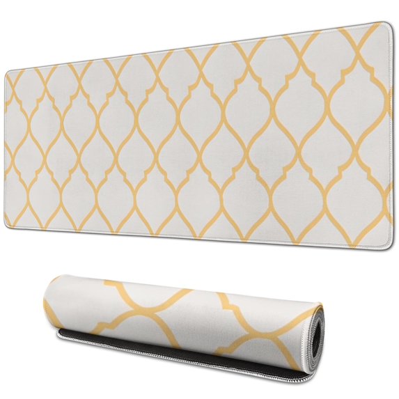 Long Mouse Pads for Desk,Yellow Geometric Quatrefoil Pattern Desk Mats on Top Of Desks, Desk Mouse Pad Extra Large with 3mm Non-Slip Base and Stitched Edge for Gaming,Office,Work,Home 31.5"x11.8"