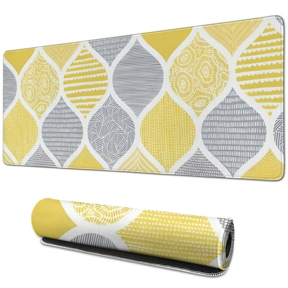 Long Mouse Pads for Desk,Yellow and Gray Geometric Quatrefoil Desk Mats on Top Of Desks, Desk Mouse Pad Extra Large with 3mm Non-Slip Base and Stitched Edge for Gaming,Work,Home 31.5"x11.8"