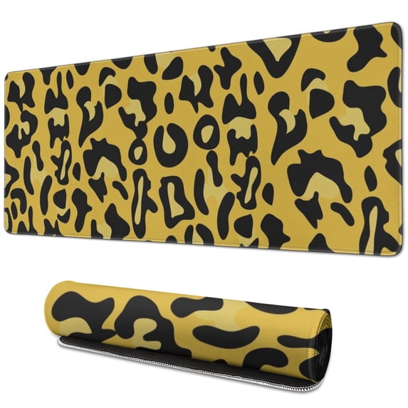 Long Mouse Pads for Desk,Yellow Leopard Pattern Desk Mats on Top Of Desks, Desk Mouse Pad Extra Large with 3mm Non-Slip Base and Stitched Edge for Gaming,Office,Work,Home 31.5"x11.8"