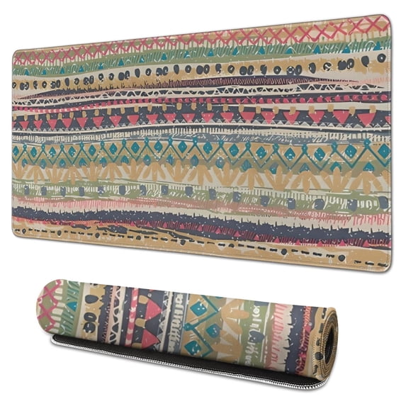 Long Mouse Pads for Desk,Yellow and Pink Geometric Boho Pattern Desk Mats on Top Of Desks, Desk Mouse Pad Extra Large with 3mm Non-Slip Base and Stitched Edge for Gaming,Office,Work,Home 31.5"x15.7"