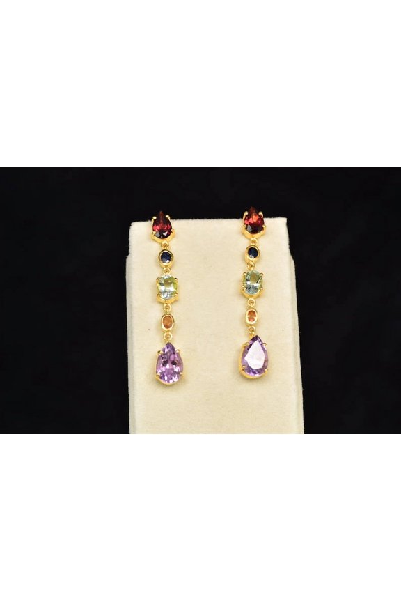 Long Multi-Stone Earring, Dangle Drop Earring, Citrine Amethyst Rhodolite Garnet London Blue Topaz Long Animal Handmade gift