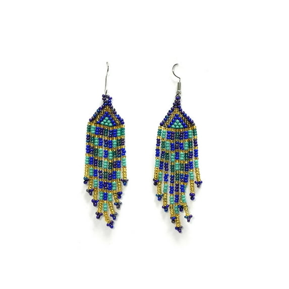 Long Multicolored Seed Bead Fringe Beaded Dangle Earrings - Womens Fashion Handmade Jewelry Boho Accessories