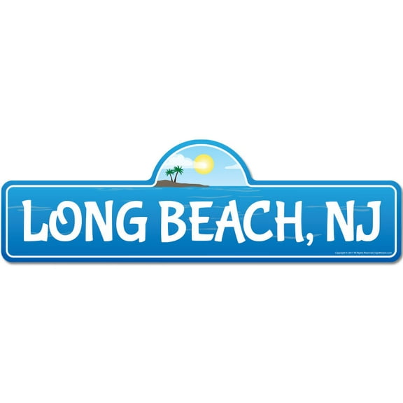 Long NJ New Jersey Beach Street Sign | Indoor/Outdoor | Surfer Ocean Lover Décor For Beach House Garages Living Rooms Bedroom | Signmission Personalized Gift