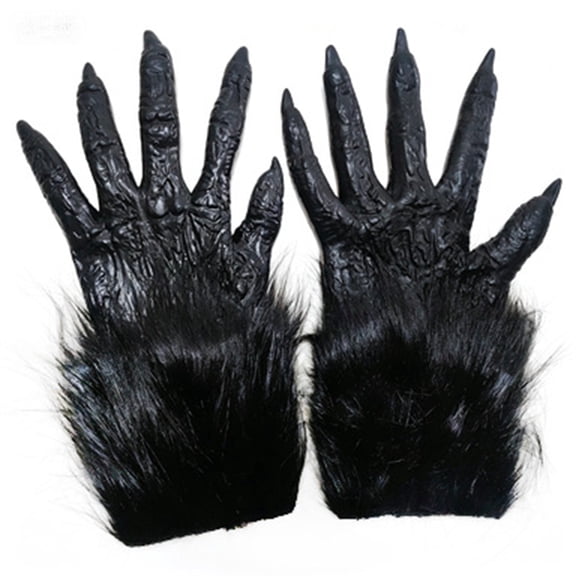 Long Nail Wolf Claws Gloves,Realistic Werewolf Gloves Costume,Plush Wolf Glove Outfit for Halloween Carnival Party