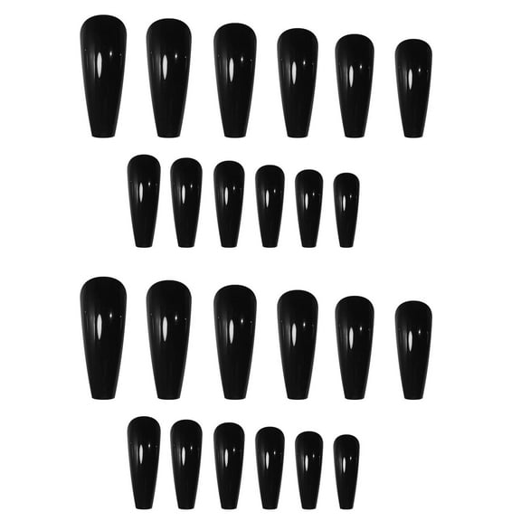 Long Nails Pure Black Press-On Nail Set for Women with Jelly for Easy Application and Elegant Finishing Touches