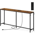 thumbnail image 1 of Long Narrow Console Table with Charging Station, Rustic Brown, 1 of 5