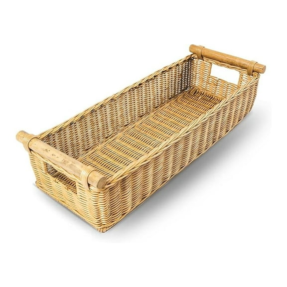 Long Narrow Pole Handle Wicker Basket, Large, 21 in L x 8 in W x 6 in H, Sandstone