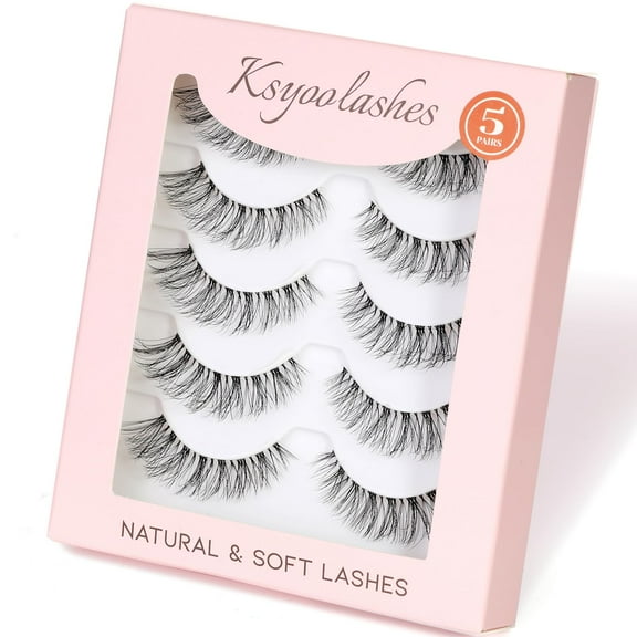 Long Natural Lashes with Clear Band Lashes Wispy,10-18mm Cat Eye Lashes D Curl Strip Lashes That Look Like Extensions,3D Natural Fluffy Faux Mink False Eyelashes Natural Look