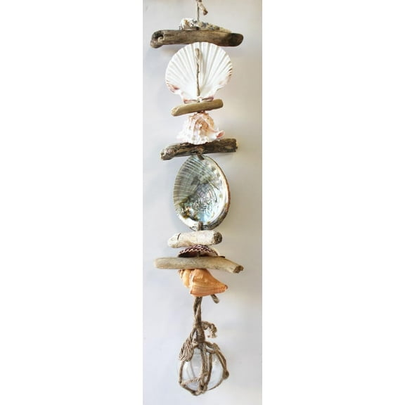 Long Nautical Driftwood & Seashell Garland with 3" Glass Float - Assorted Colors (Clear)