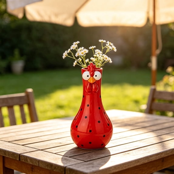 Long Neck Chicken Vase Resin Rooster Figurine for Tabletop Decor Handcrafted Neck Vase Holds Small Bouquets Shelf Centerpiece
