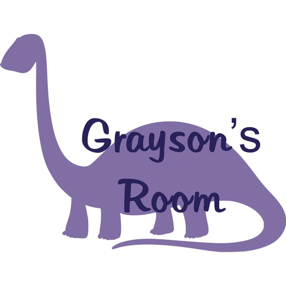 Long Neck Dino Dinosaur Silhouette Customized Wall Decal - Custom Vinyl Wall Art - Personalized Name - Baby Girls Boys Kids Bedroom Wall Decal Room Decor Wall Stickers Decoration Size (30x30 inch)