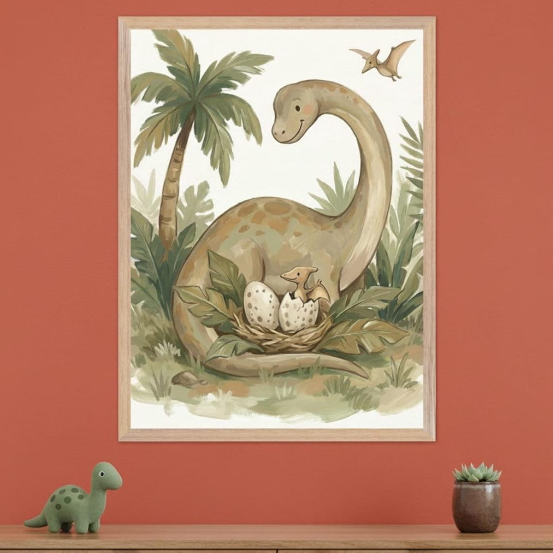 Long-Neck Dinosaur Nursery Decor Wall Art Prehistoric Baby Boy Print Baby Unframed Paper Poster 11x14in