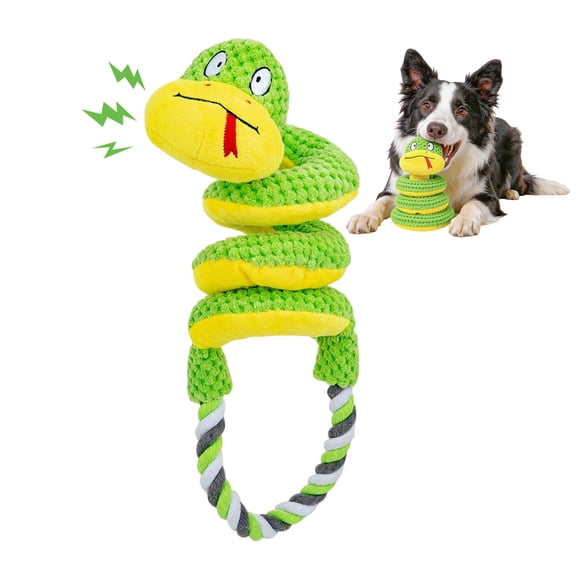 Long Neck Snake Dog Toy, Interactive Squeaky Plush Dog Toy with Durable Cotton Rope Handle, Stretchy Tug of War Chew Toy for Small Medium Large Dogs, Teething Cleaning & Boredom Relief