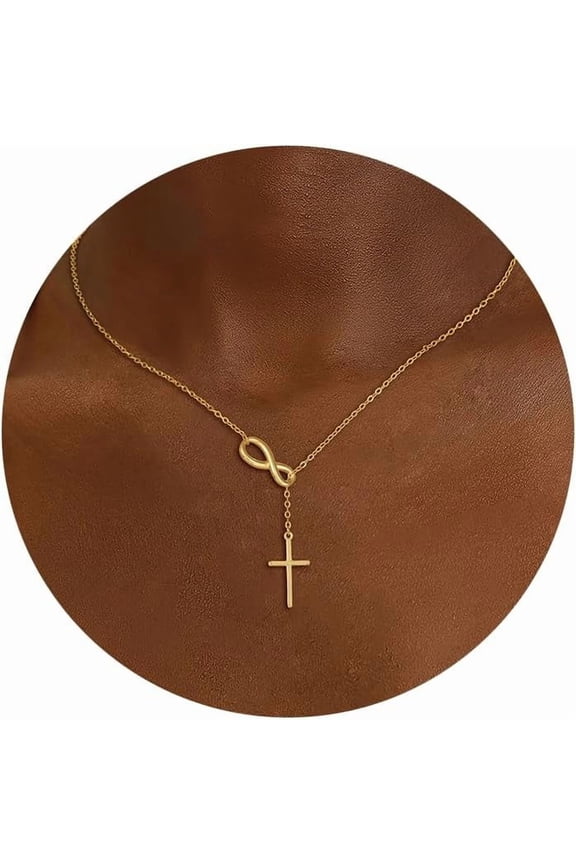 Long Necklaces for Discerning Women, 14k Gold Plated/Streling Silver Lariat Necklace Dainty Statement Prom Necklace Rosary Cross Sun Drop Pendant Dangle Necklace Gold Prom Jewelry for Discer...[y248]