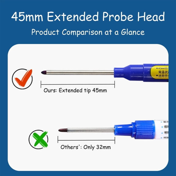 Long Nib Deep Hole Marker Pen 45mm Extra Length Tip, For Precise Marking Refillable Water Based, Construction Carpenter Pen For Woodworking Plumbing (B)