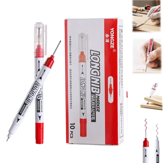 Long Nib Deep Hole Marker Pens,0.5mm Tip 1mm Ink,Waterproof Permanent for Wood Metal Concrete,Red,1PC