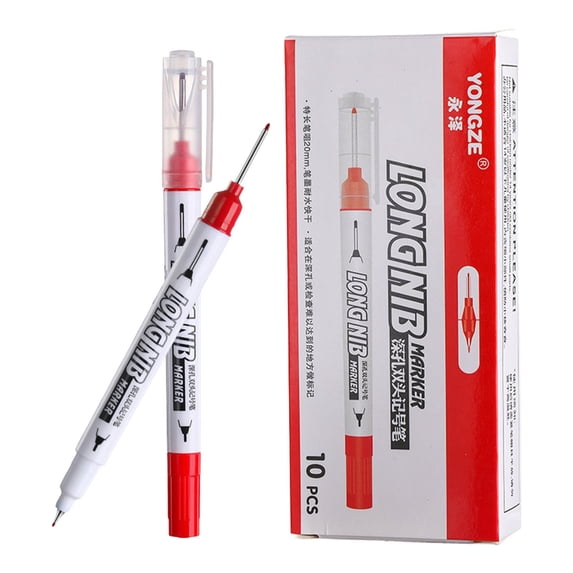 Long Nib Deep Hole Marker Pens, 10Pc/Box, Permanent Markers with Extra Long Tip, Waterproof Ink Markers for Construction, Woodworking, Metal, Tile, DIY Crafts, Marking Tools