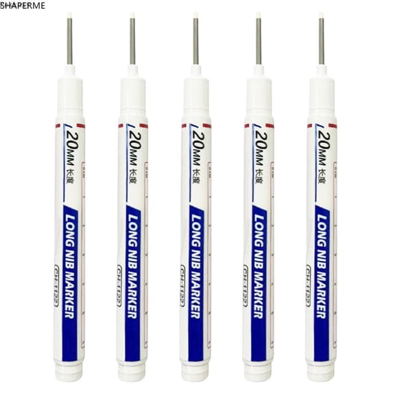 Long Nib Deep Hole Marker Pens 5-Pack – 20mm Extended Tip Permanent Markers with Quick-Dry Waterproof Ink, Built-in 60mm Ruler, forConstruction Marking on Wood, Metal, Concrete & Plastic