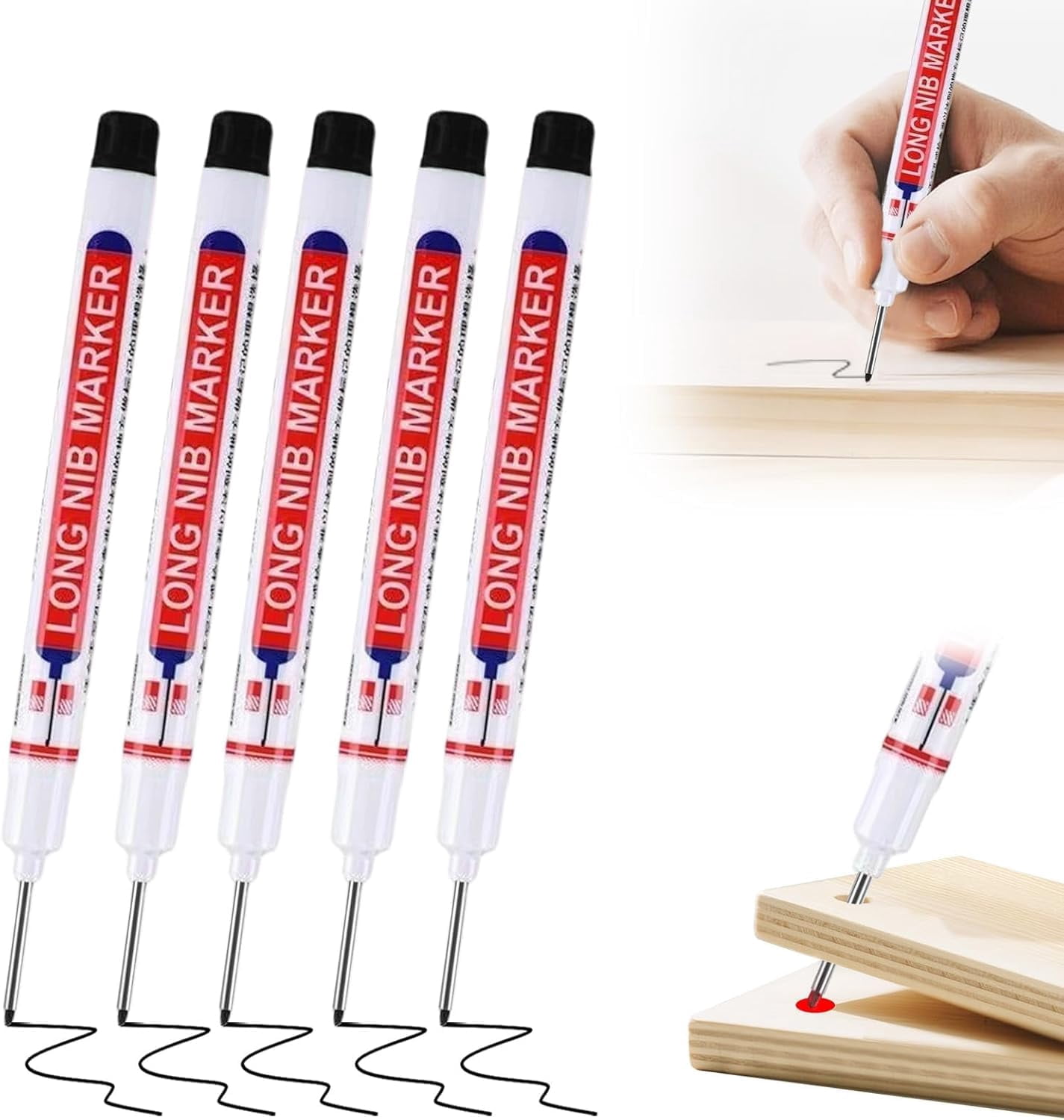 Long Nib Marker, 20mm Deep Hole Marker Pens, Multi-Color Long Nose Construction Markers, Waterproof Quick Dry Metal Wood Carpenter Marking Tool for DIY, Tight Spaces & Drilling