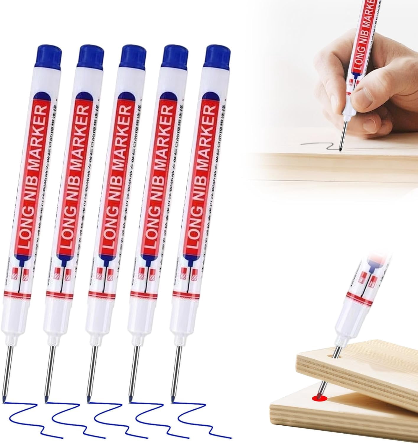 Long Nib Marker, 20mm Deep Hole Marker Pens, Multi-Color Long Nose Construction Markers, Waterproof Quick Dry Metal Wood Carpenter Marking Tool for DIY, Tight Spaces & Drilling