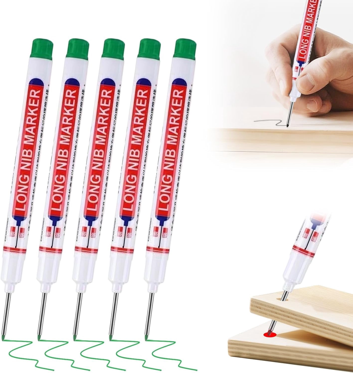 Long Nib Marker, 20mm Deep Hole Marker Pens, Multi-Color Long Nose Construction Markers, Waterproof Quick Dry Metal Wood Carpenter Marking Tool for DIY, Tight Spaces & Drilling