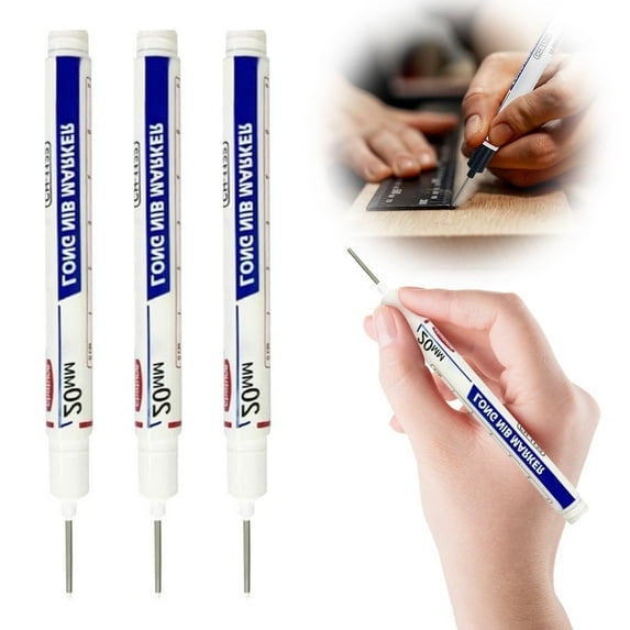 Ecohintz Marking Pens, Long-Tip Industrial Markers- Deep-Reach Ink Pens for Carpentry & Bathroom Marking | Durable 5-Color Coding System, Industrial Marking Pens, White