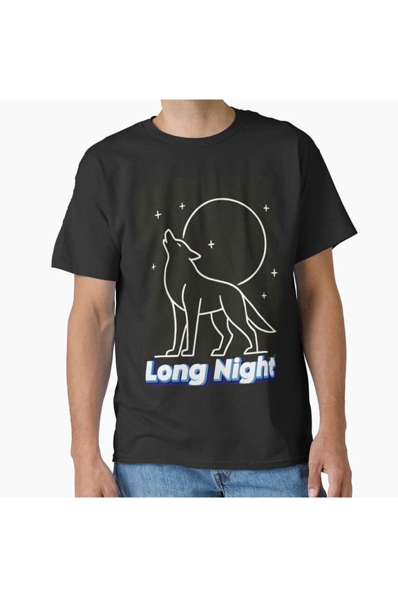 Long Night Wolf Silhouette Under Moonlit Forest Wilderness Art Unisex T-Shirt, up to size 5XL