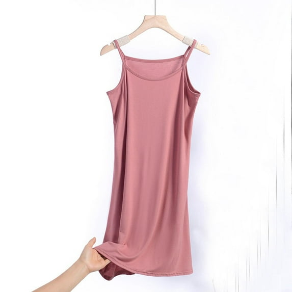 Long Nightdress for Women,Soft Cotton Nighties with Wavy Hemline,V-Neck Full Slip Loose Stretchy Strappy Women's Nightwear Pink XXL