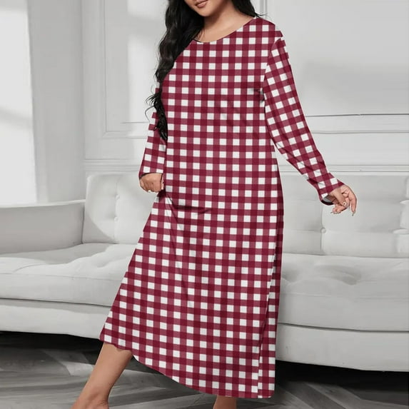 Long Nightgown Women's Loungewear Short Sleeve Sleepwear Full Length Sleep Shirt Wine XL