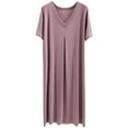 thumbnail image 1 of Long Nightgown for Women V Neck Sleepshirt Short Sleeve Nightshirt Plain Pajama Dress Plus Size Sleepwear, 1 of 7