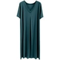 thumbnail image 1 of Long Nightgown for Women V Neck Sleepshirt Short Sleeve Nightshirt Plain Pajama Dress Plus Size Sleepwear, 1 of 7