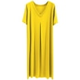 thumbnail image 1 of Long Nightgown for Women V Neck Sleepshirt Short Sleeve Nightshirt Plain Pajama Dress Plus Size Sleepwear, 1 of 7
