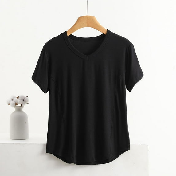 Long Nightgown Women's Solid Color Short Sleeved Base Shirt Thin T-Shirt Pajamas Top Short Sleeved Pajamas Black Xl