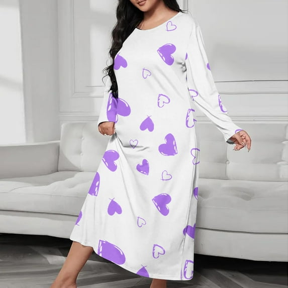 Long Nightgowns for Women Long Sleeve Sleepshirts Loungewear Casual Sleepwear Loose Sleep Dress with Pockets Purple XXXXL