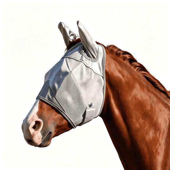 Long Nose Horse Fly Mask with 70% UV Protection Breathable Mesh for Arabian & Large Breeds, Comfort Fleece Edging