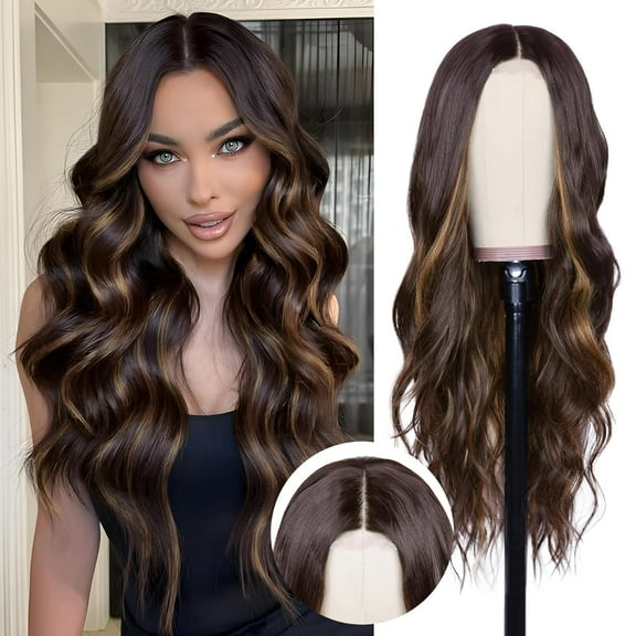 Long Ombre Blonde Wavy Wig for Women 26 Inch Middle Part Curly Wavy Wig Natural Looking Synthetic Heat Resistant Fiber for Daily Party Use (Ombre Blonde)
