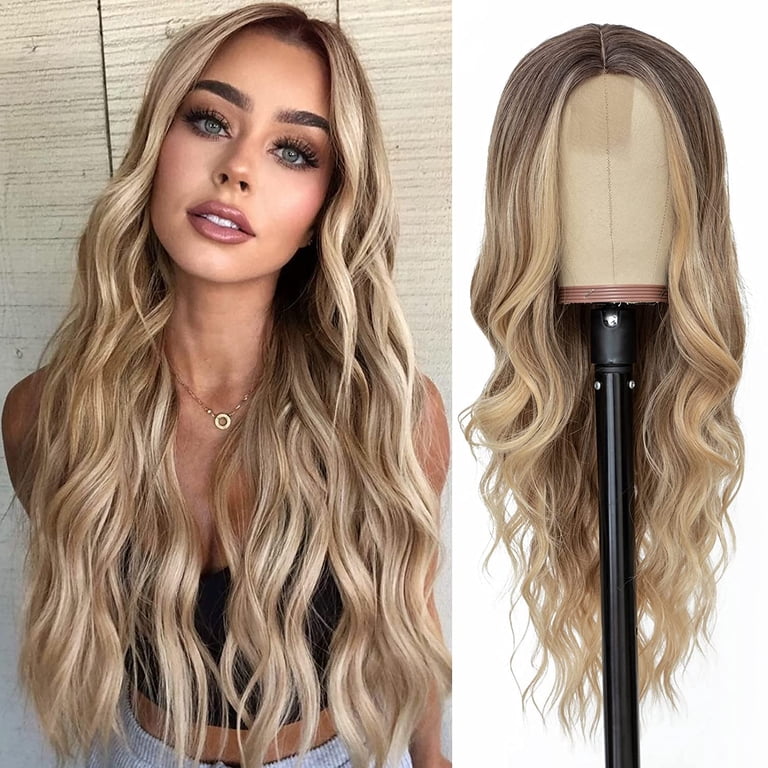 Long Ombre Blonde Wavy Wig for Women 26 Inch Middle Part  display picture 1