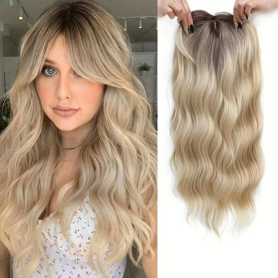 Long Ombre Blonde Wavy Wig for Women 26 Inch Middle Part Curly Wavy Wig Natural Looking Synthetic Heat Resistant Fiber for Daily Party Use