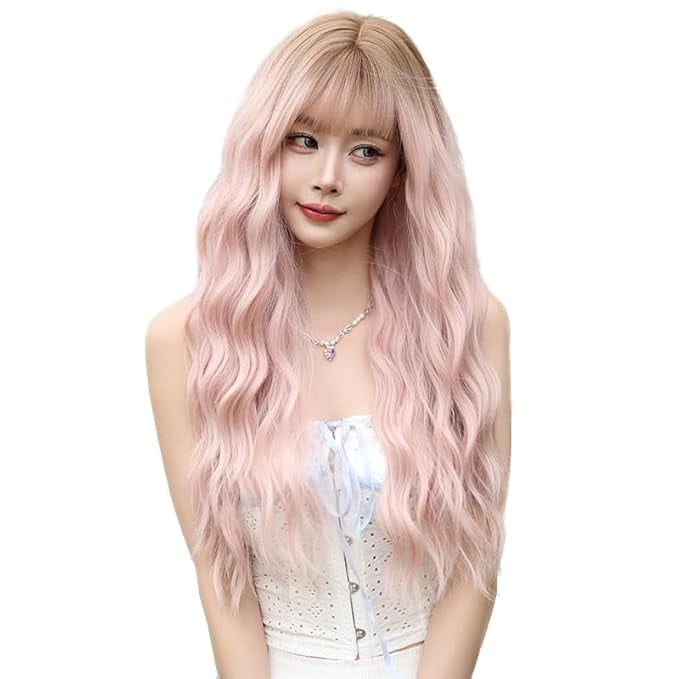 Long Ombre Pink Curly Wigs for Women 26 inch Long Wavy Wigs  display picture 1