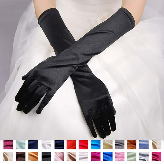 Long Opera Party Gloves for Women 1920s 20s Satin Gloves Costumes Elbow Length Bridal Evening Dress, 15 inches