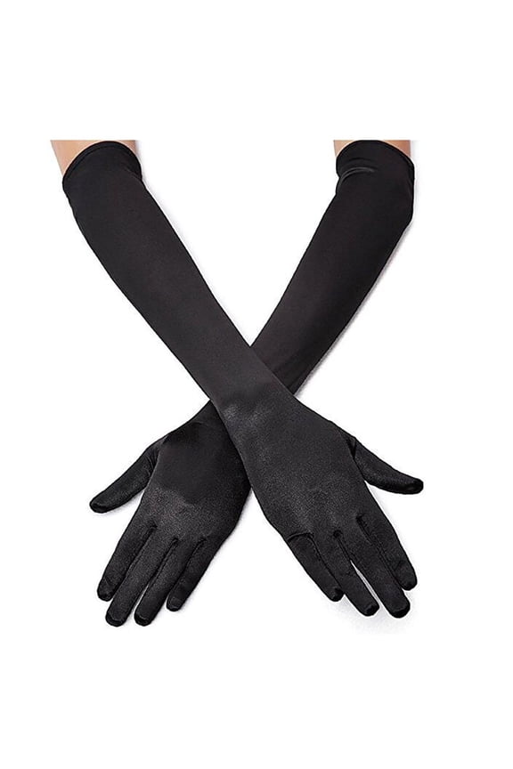 Long Opera Party Gloves for Women 1920s 20s Satin Gloves Costumes Elbow Length Bridal Evening Dress, 21 inches(Black)