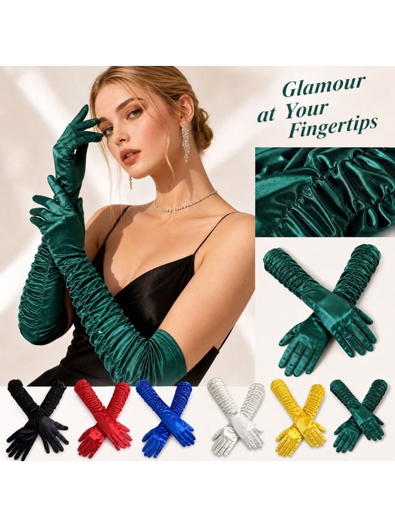Long Opera Satin Gloves for Women Costume Elbow Length Gloves