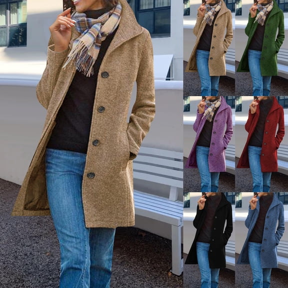Long Outwear 2025 Women Single Breasted Lapel Pea Coat Winter Trench Coats for Women Gray 2XL
