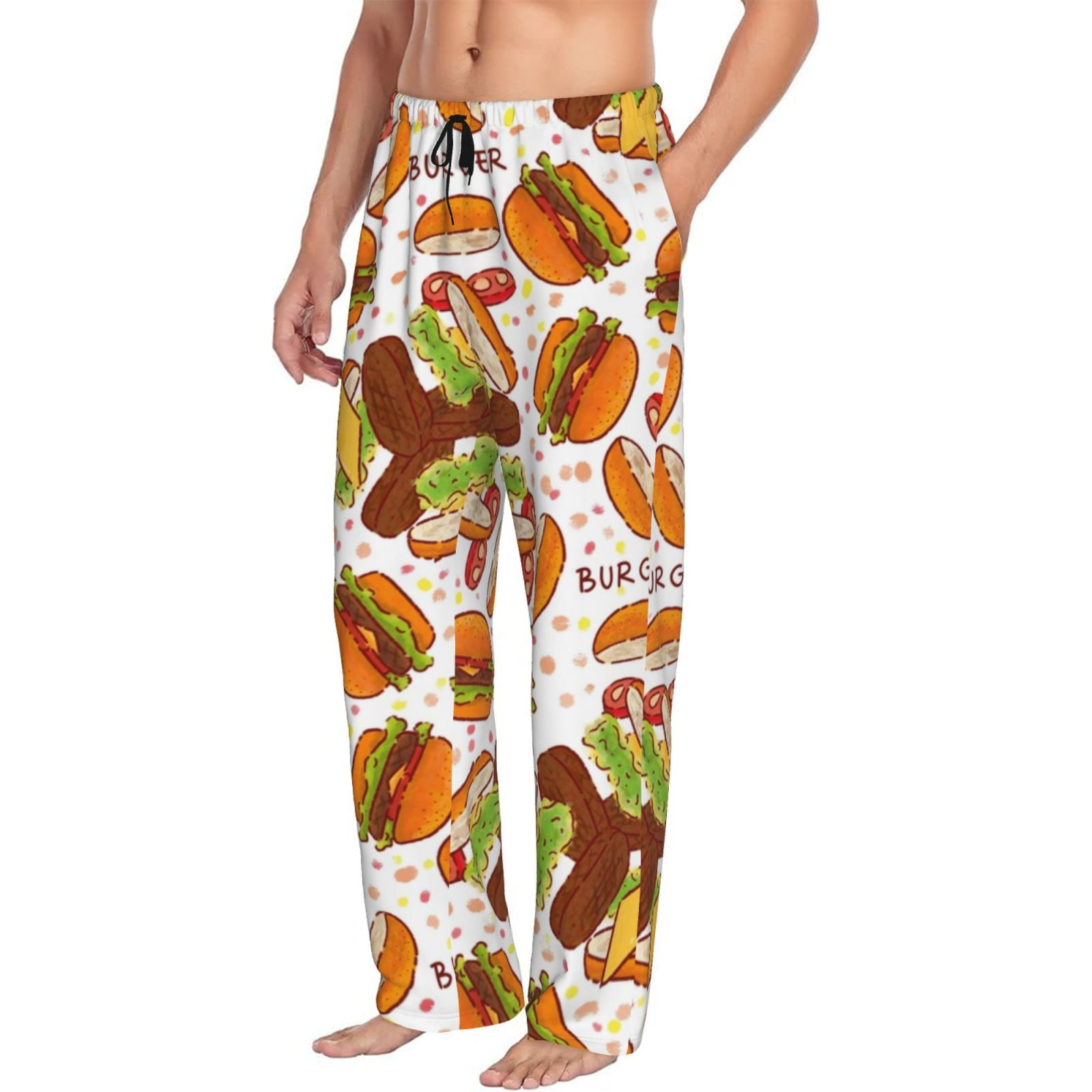 Long Pajama Pants for Men, Burger Comfort Mens Bottoms Sleep Pants with ...