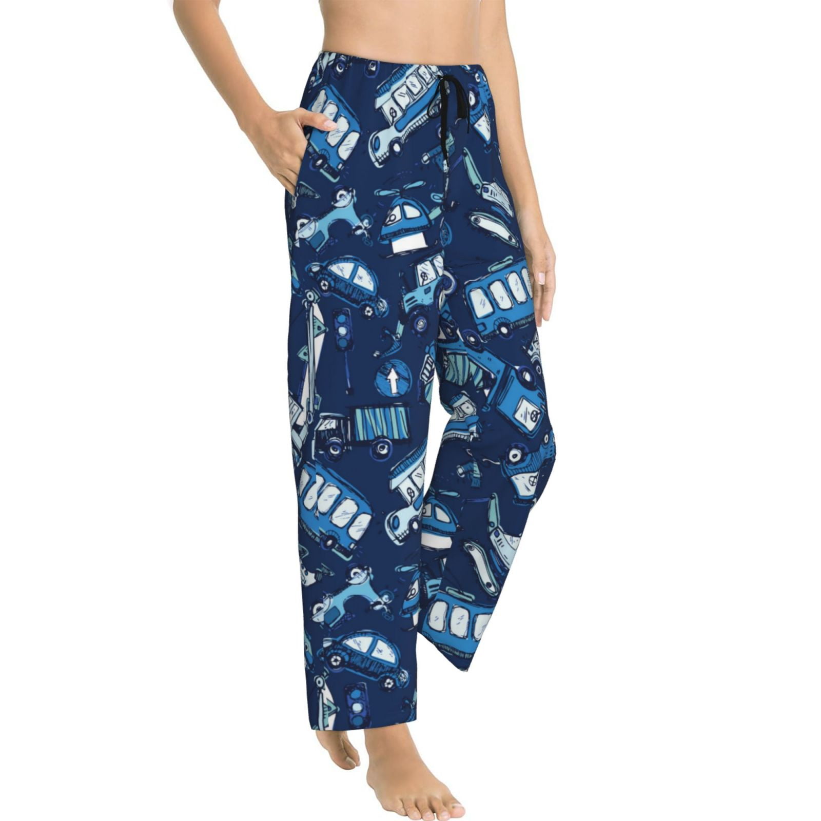 Long Pajama Pants for Women, blue bus Comfy Women's Pajama Bottoms With