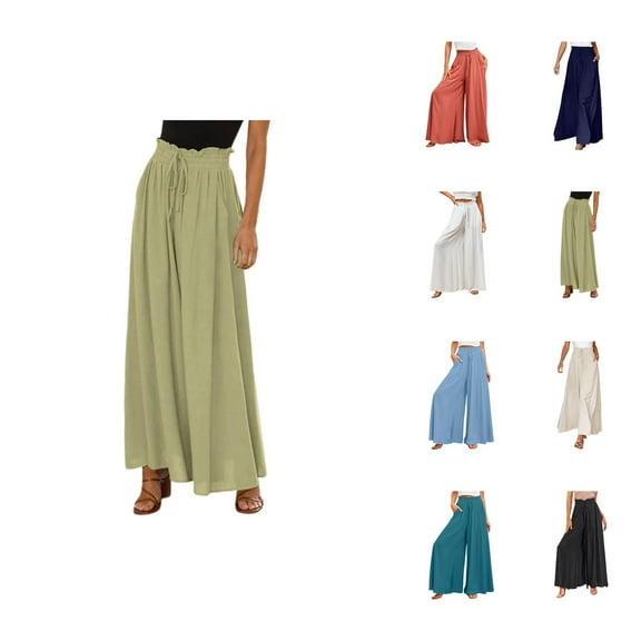 Long Palazzo Pants for Women 2025 Casual High Waist Wide Leg Pants Summer Lounge Beach Trousers with Pocket