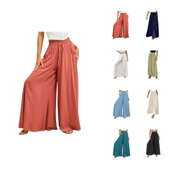 Long Palazzo Pants for Women 2025 Casual High Waist Wide Leg Pants Summer Lounge Beach Trousers with Pocket