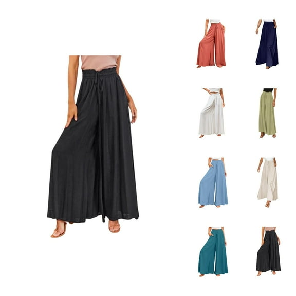 Long Palazzo Pants for Women 2025 Casual High Waist Wide Leg Pants Summer Lounge Beach Trousers with Pocket