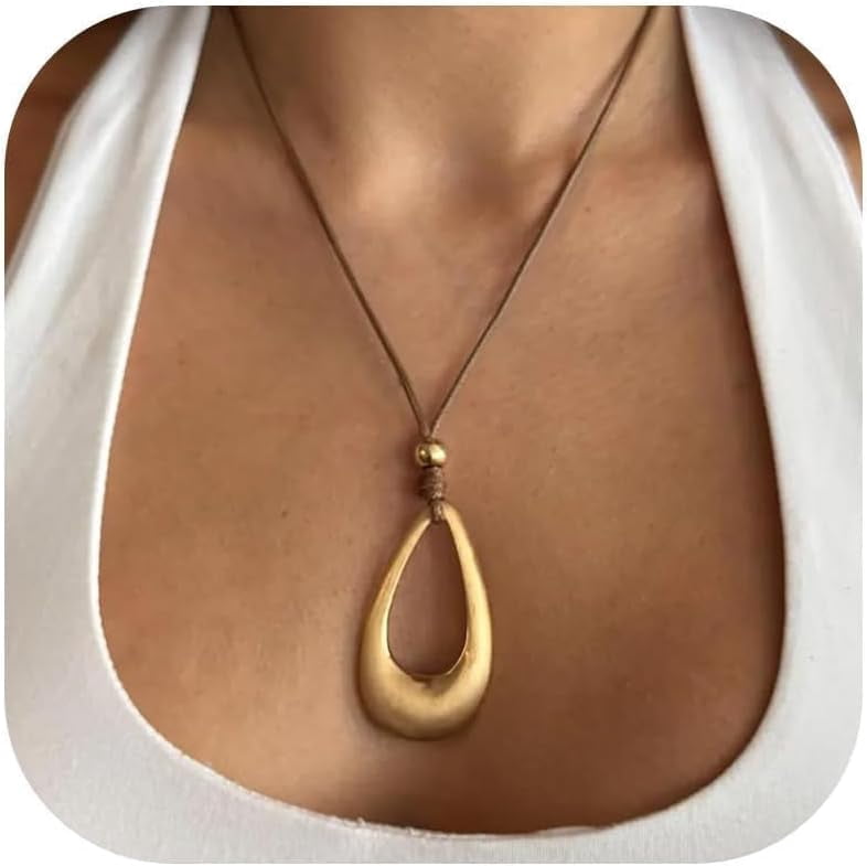 Long Pandat Necklace Chunky Charm Boho Necklace Round Circle Pendant Necklaces Chunky Thick Gold Silver Black Leather Choker Rope Cord Statement Long Dainty Jewelry Boho Western Dress Outfits[h9113]